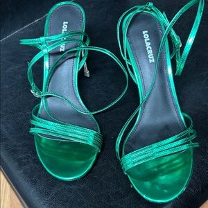 Lola Cruz, Metallic Green, Ankle Strappy Sandals, size 38